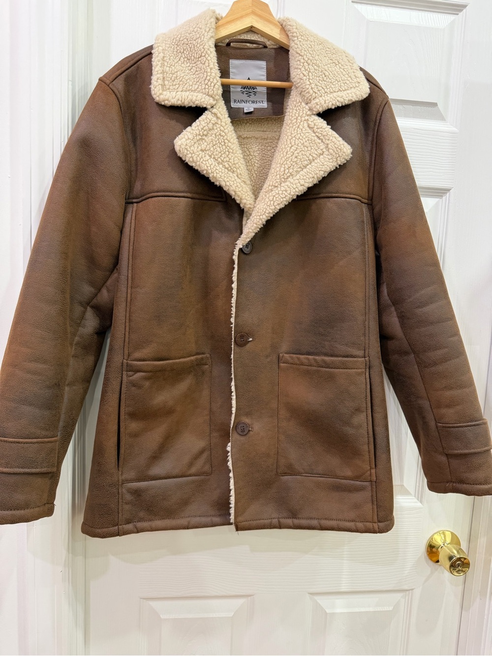 RAINFOREST Brown Faux Shearling Pea Coat
